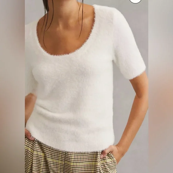 NWT Maeve Scoop Neck Eyelash Sweater Tee White size XL - Picture 3 of 9